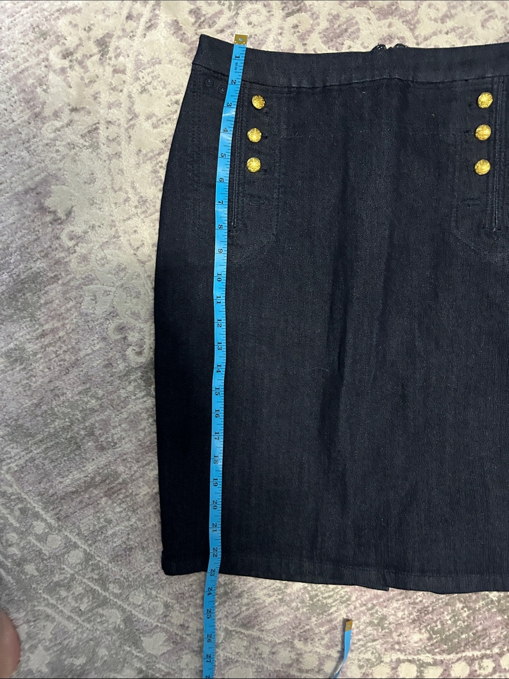 THE LIMITED Dark denim Pencil Skirt with Decorative Gold Buttons - Picture 5 of 6